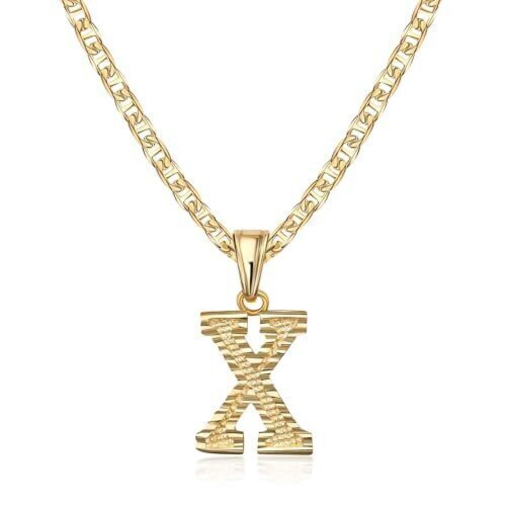 3360 18K Gold Plated Initial Necklace with Diamond Cut Initial,18" Chain